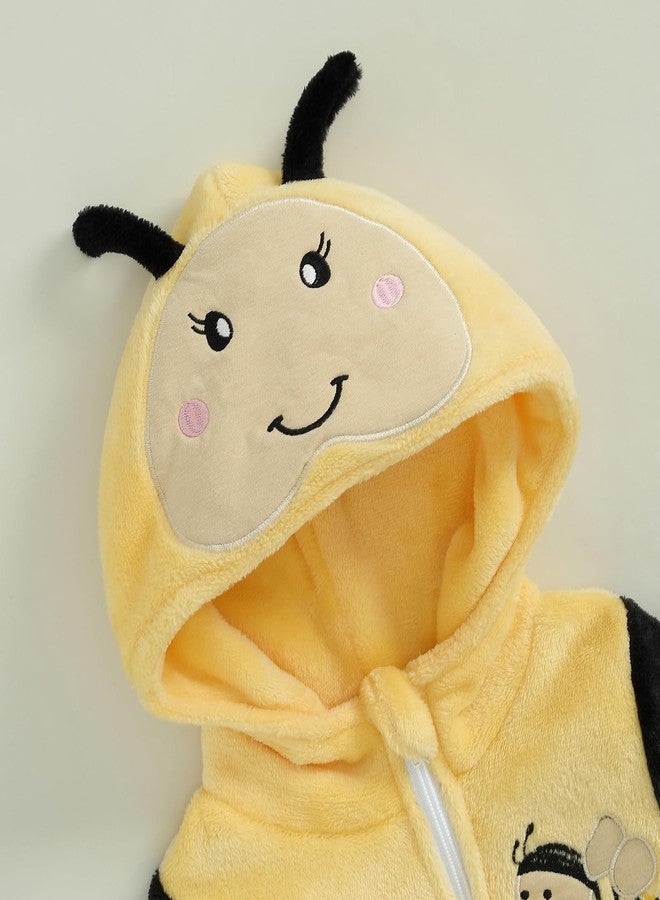 Pudcoco Toddler Baby Boys Girls Halloween Bee Costume Cartoon Animal Fuzzy Hooded Zipper Romper Jumpsuit Cosplay (Yellow, 6-12 Months) - Image 2